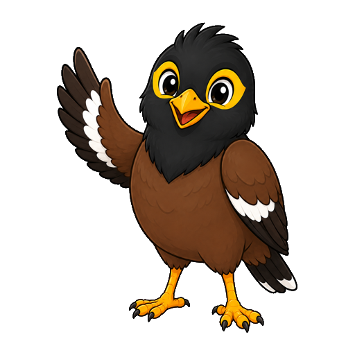 Bol, a friendly myna, waving hello